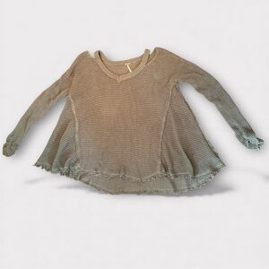 Free People Oversized V-Neck Waffle Knit Sweater Tunic in Army Green